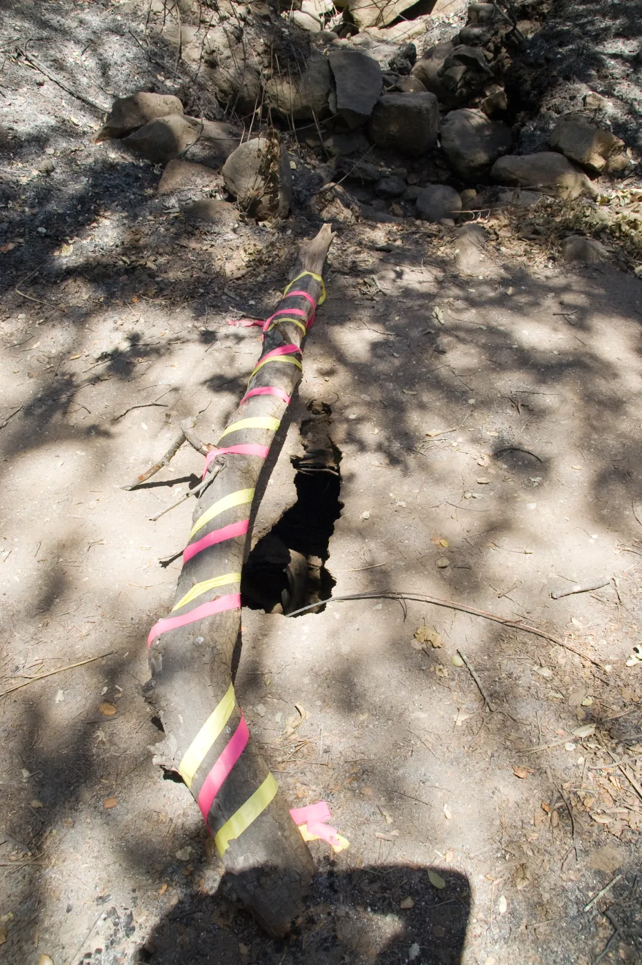 Collapsed drainage pipe on Canyon Trail after the Jesusita Fire