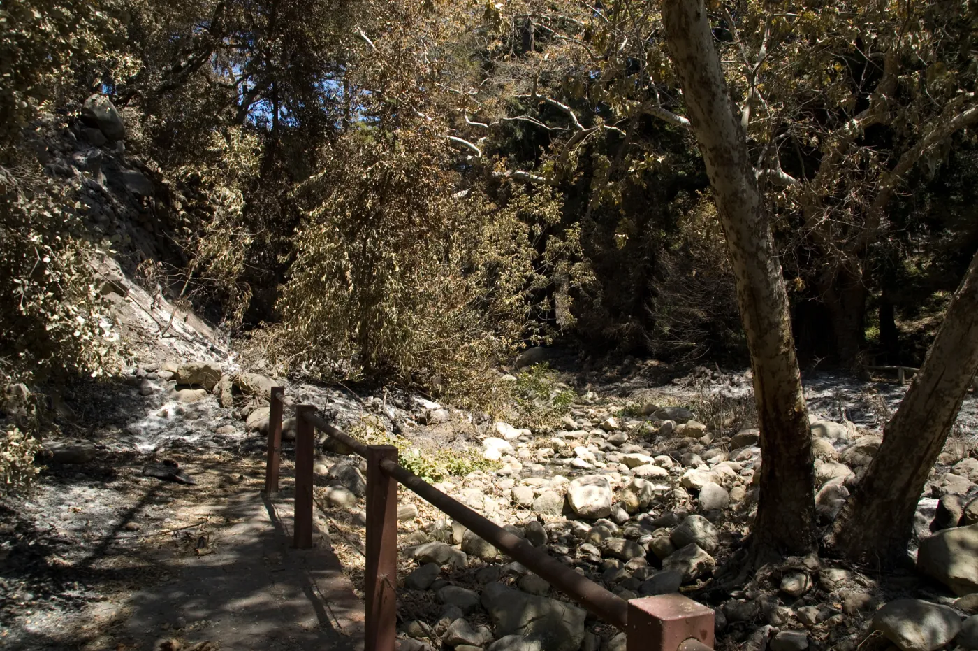 extension of Old Mission dam at upper pool of Mission Creek after the Jesusita Fire