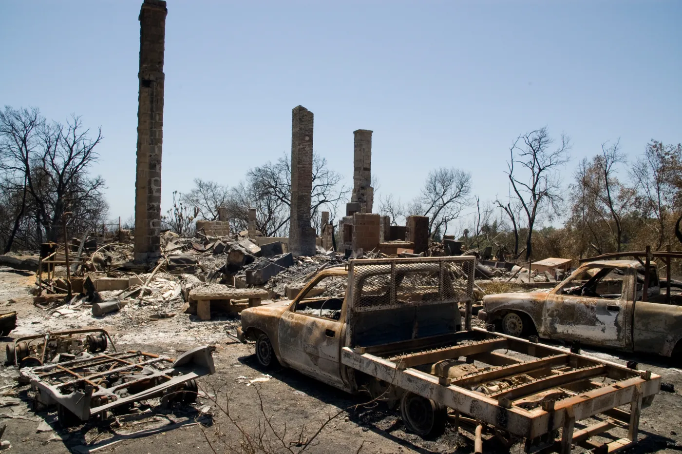 Gane House and vehicles, after the Jesusita Fire