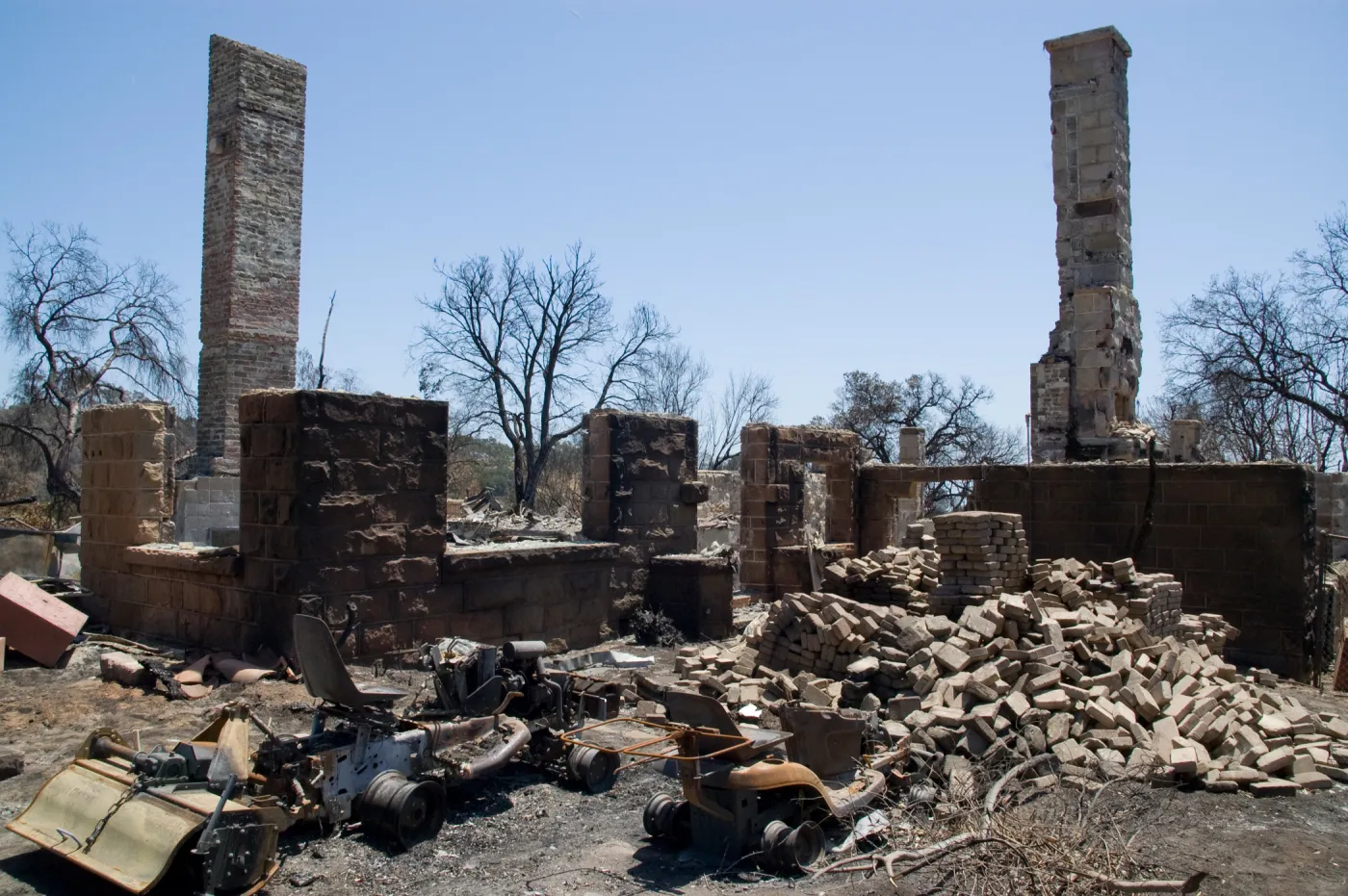 Gane House site and burned equipment, after the Jesusita Fire