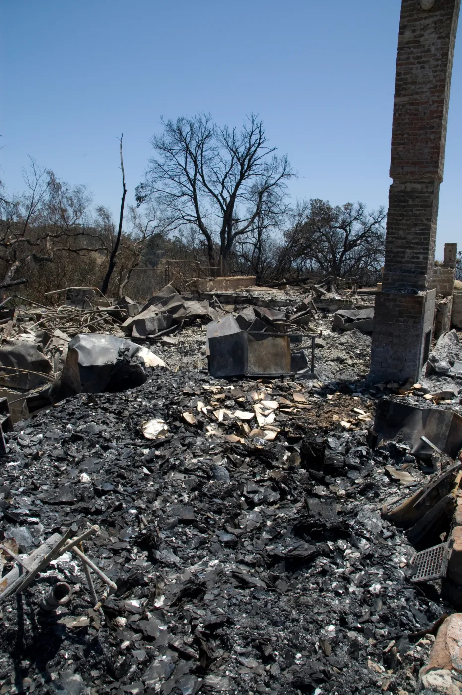 fire debris at the Gane House site, after the Jesusita Fire