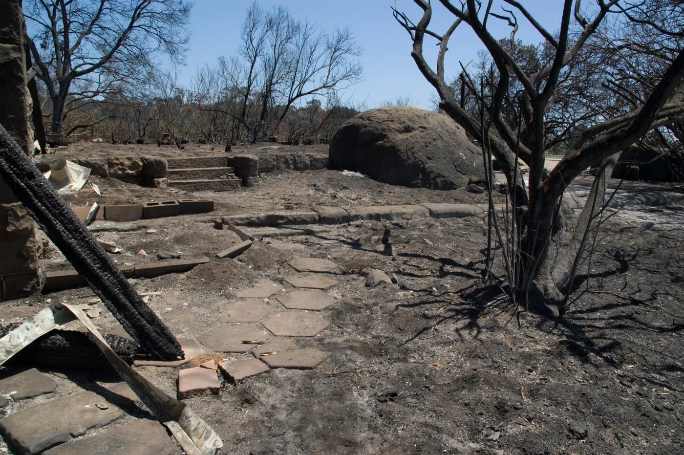 Gane House, back patio, after the Jesusita Fire