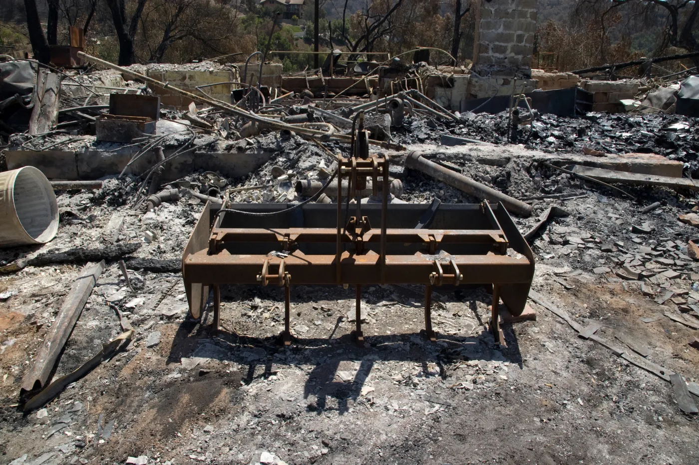 burned horticulture equipment, at the Gane House site, after the Jesusita Fire