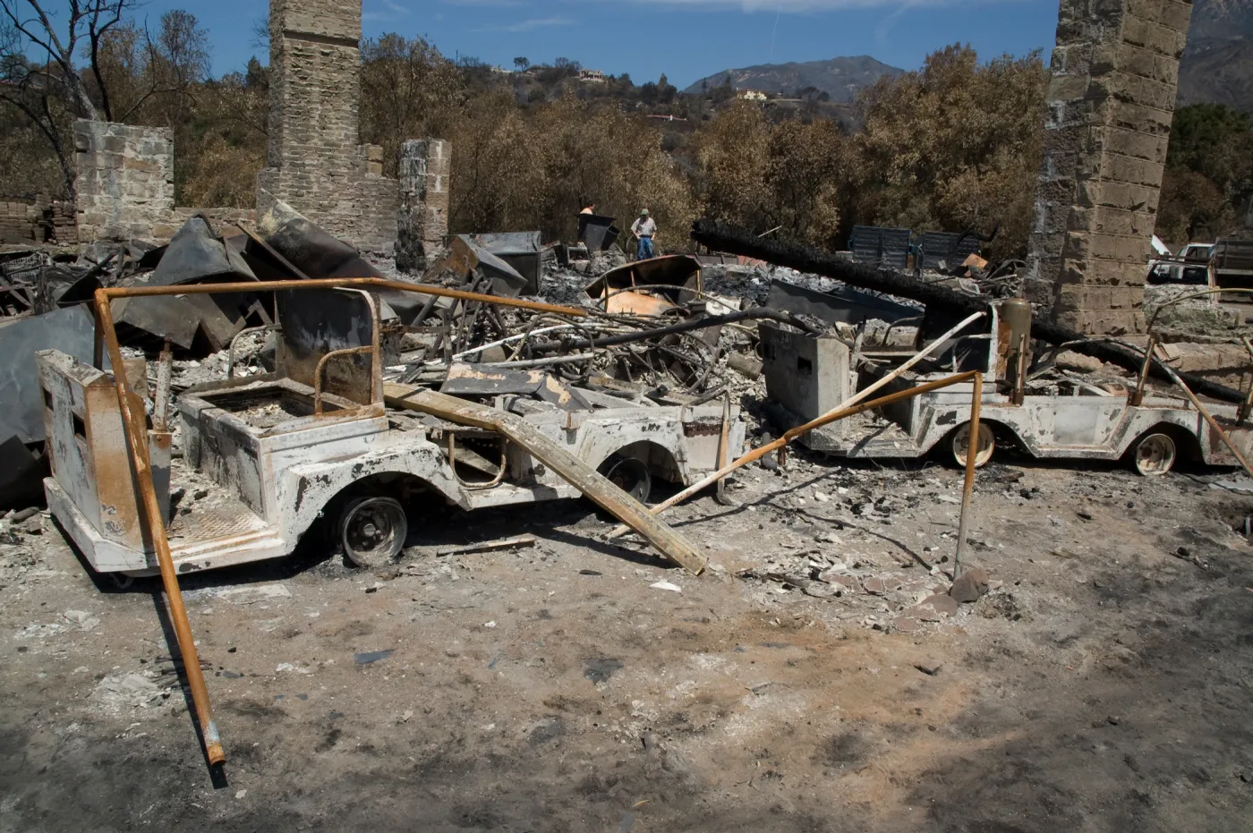garden vehicles burned at the Gane House site, after the Jesusita Fire