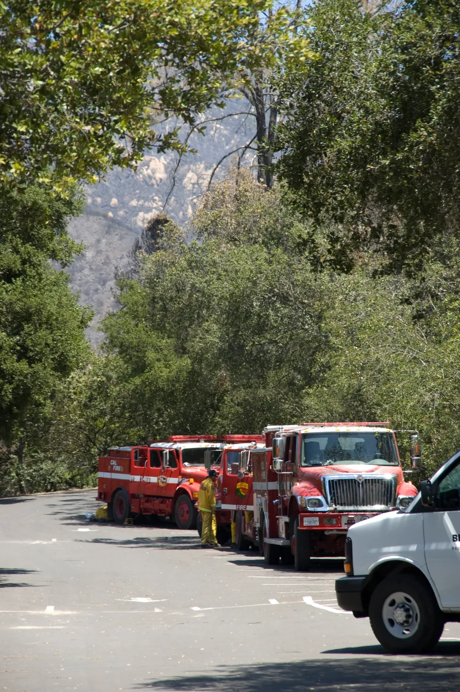fire personnel at Santa Barbara Botanic Garden after the Jesusita Fire