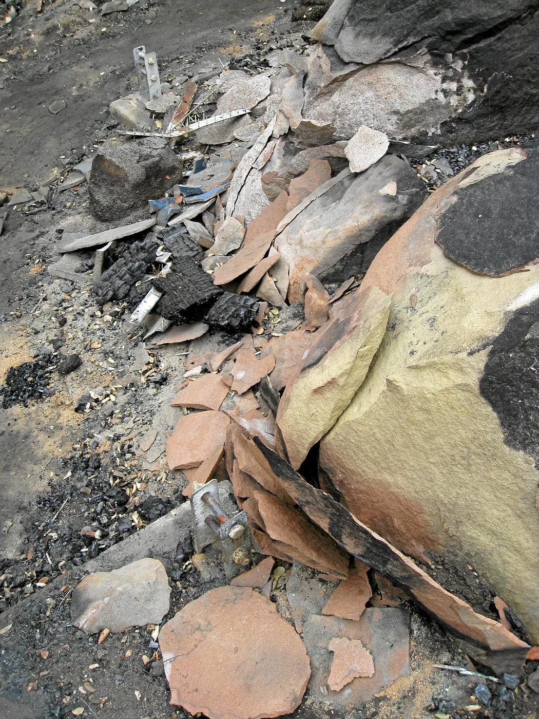 Sandstone boulder exfoliating after the Jesusita Fire