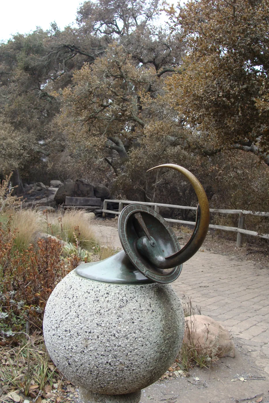 Sundial, Santa Barbara Botanic Garden, after the Jesusita Fire