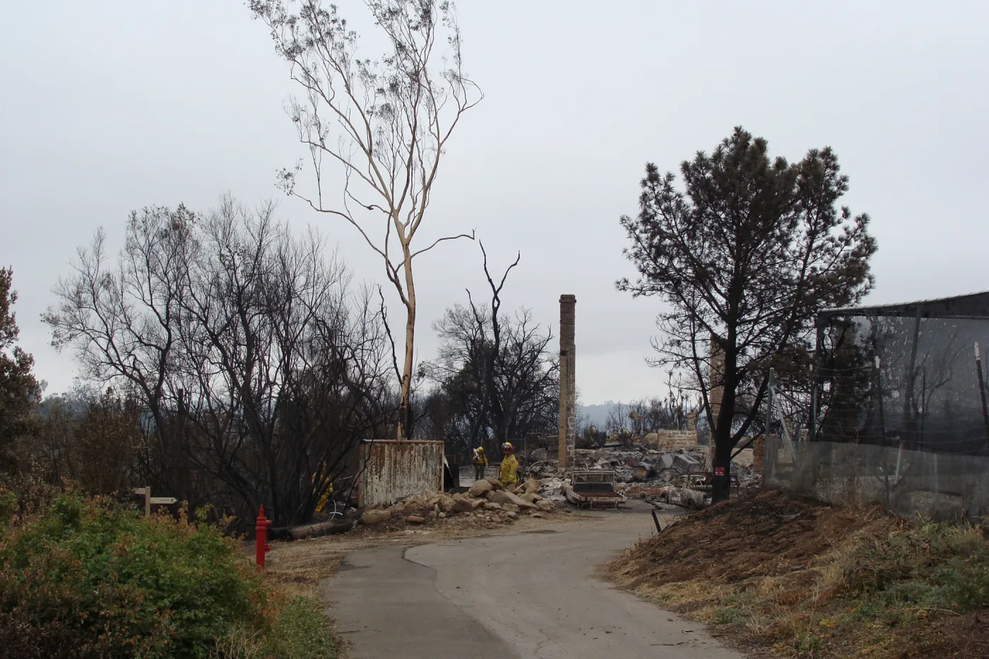 Fire crew at the Gane House site, after the Jesusita Fire