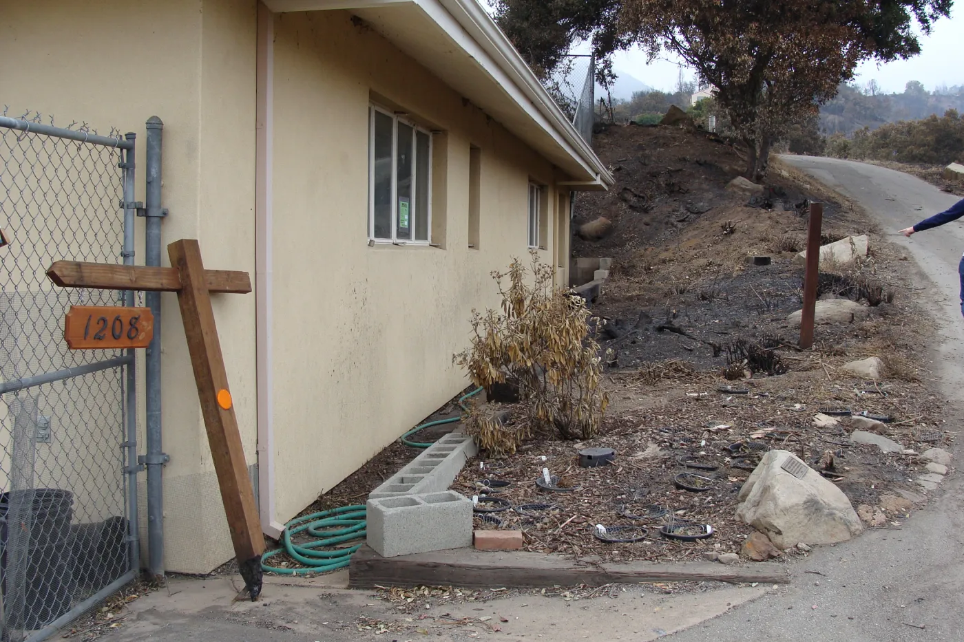 burned address post at the Hort Unit, after the Jesusita Fire
