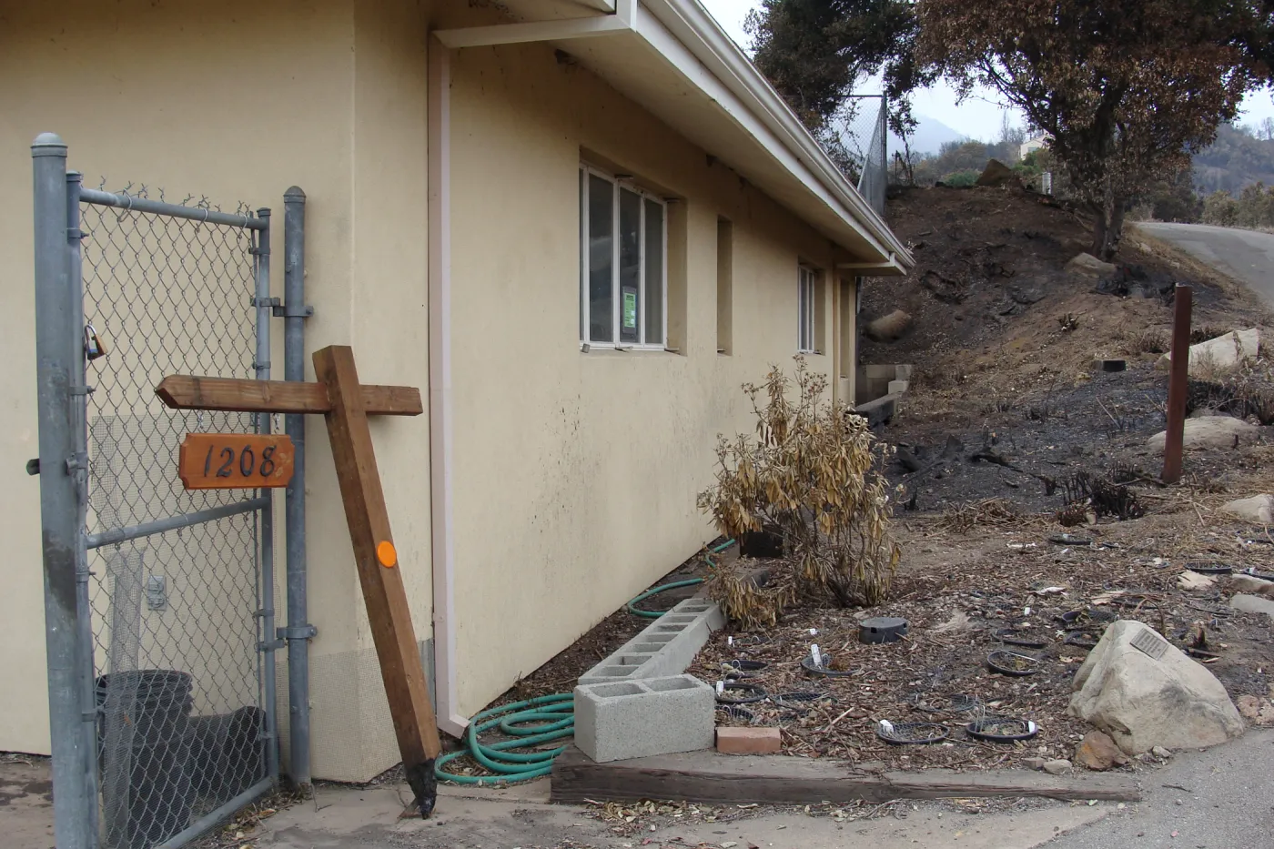 burned address post at the Hort Unit, after the Jesusita Fire