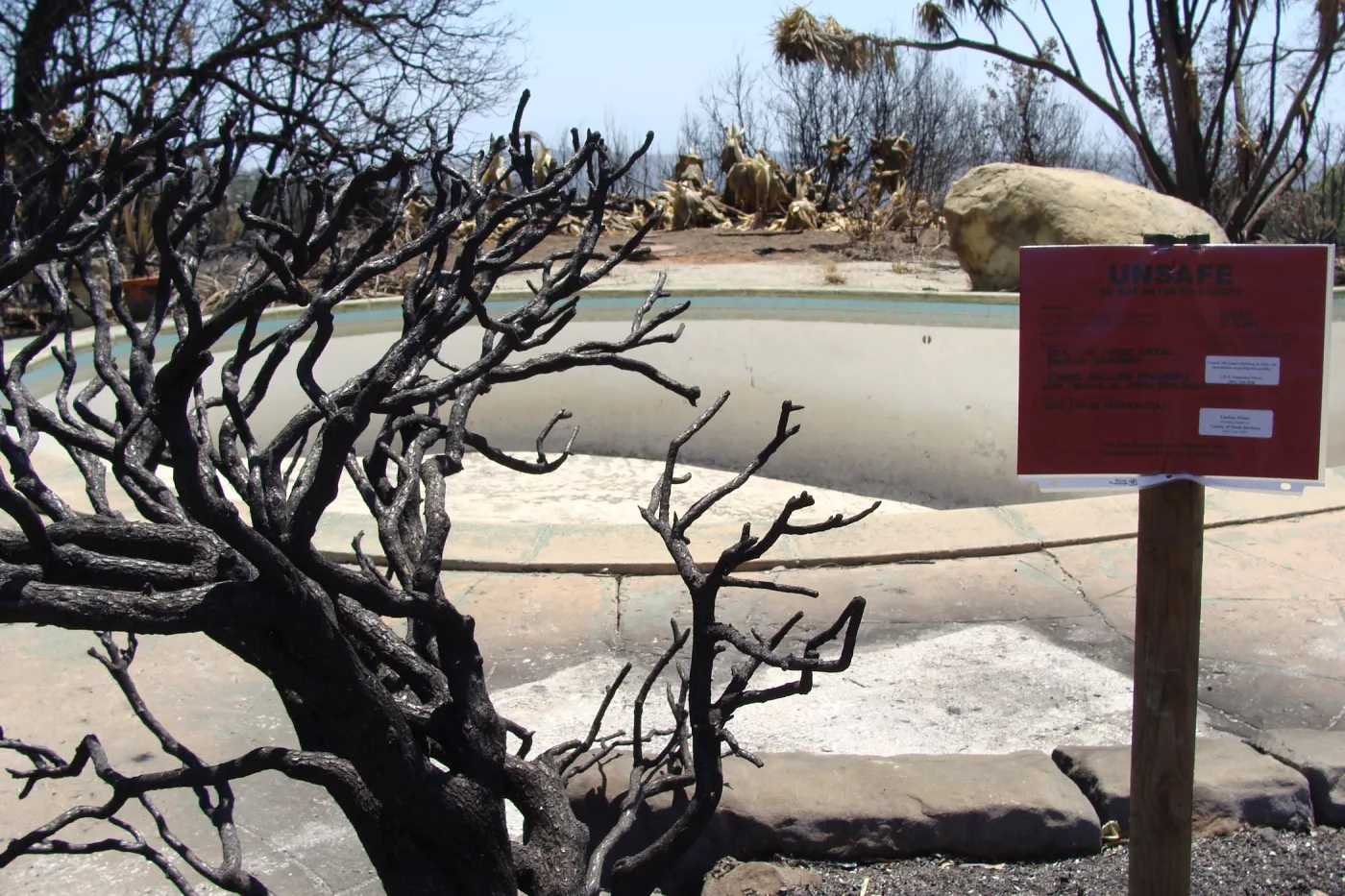 red tag at the Gane/lotterhose site swimming pool location, after the Jesusita Fire