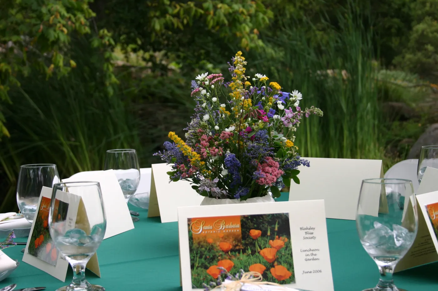 Bliss Luncheon, on the Blaksley Boulder patio, floral arrangement