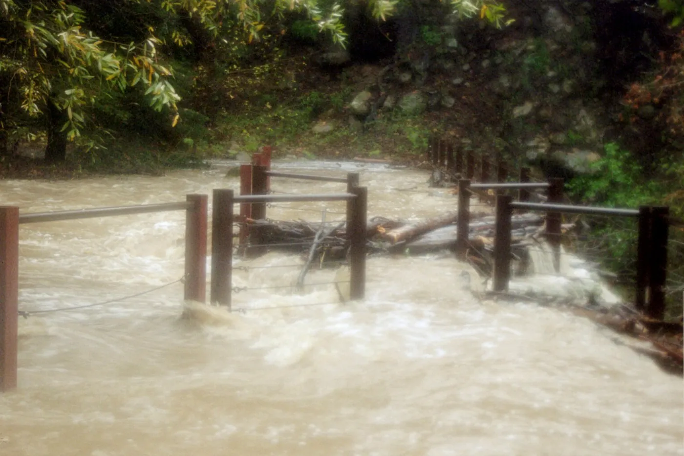 flood and storm debris at Mission Dam, Mission Creek