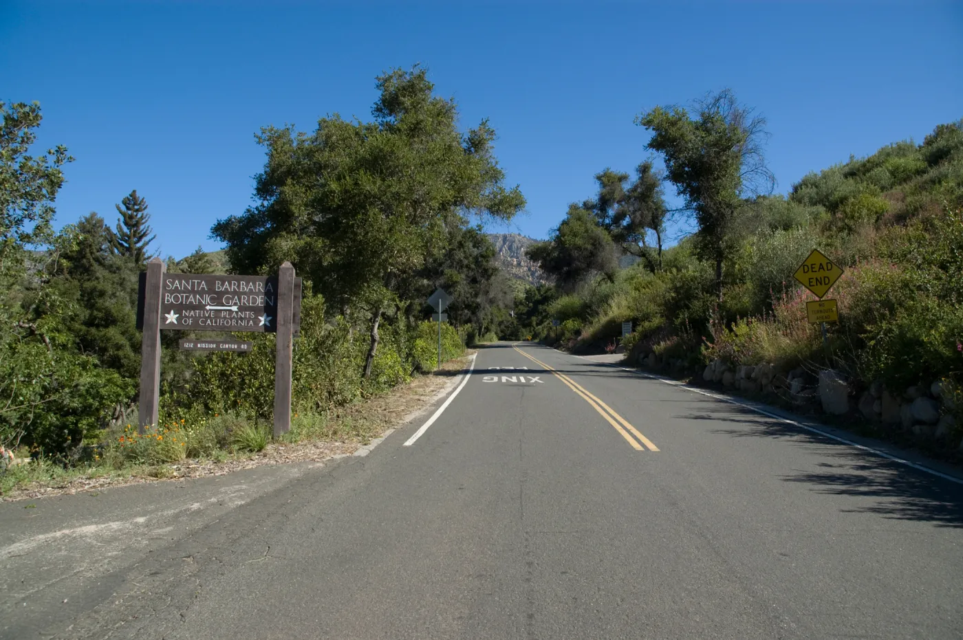Garden Entrance sign, entrance from Mission Canyon Road, SBBG 2 years after the Jesusita Fire