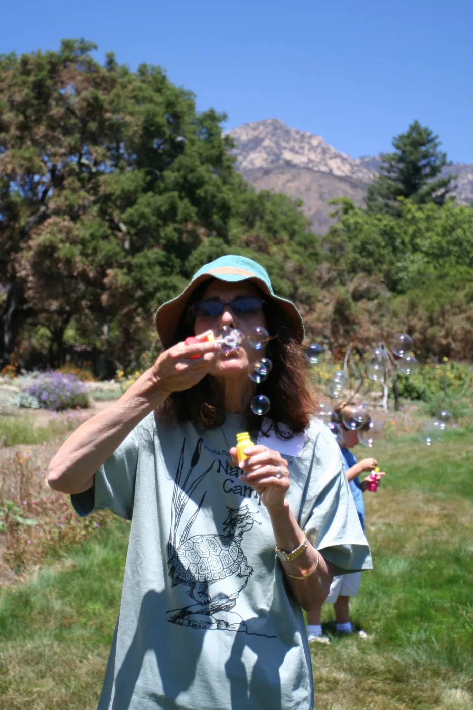 blowing bubbles in the MEadowSBBG Summer Nature Camp, 2009