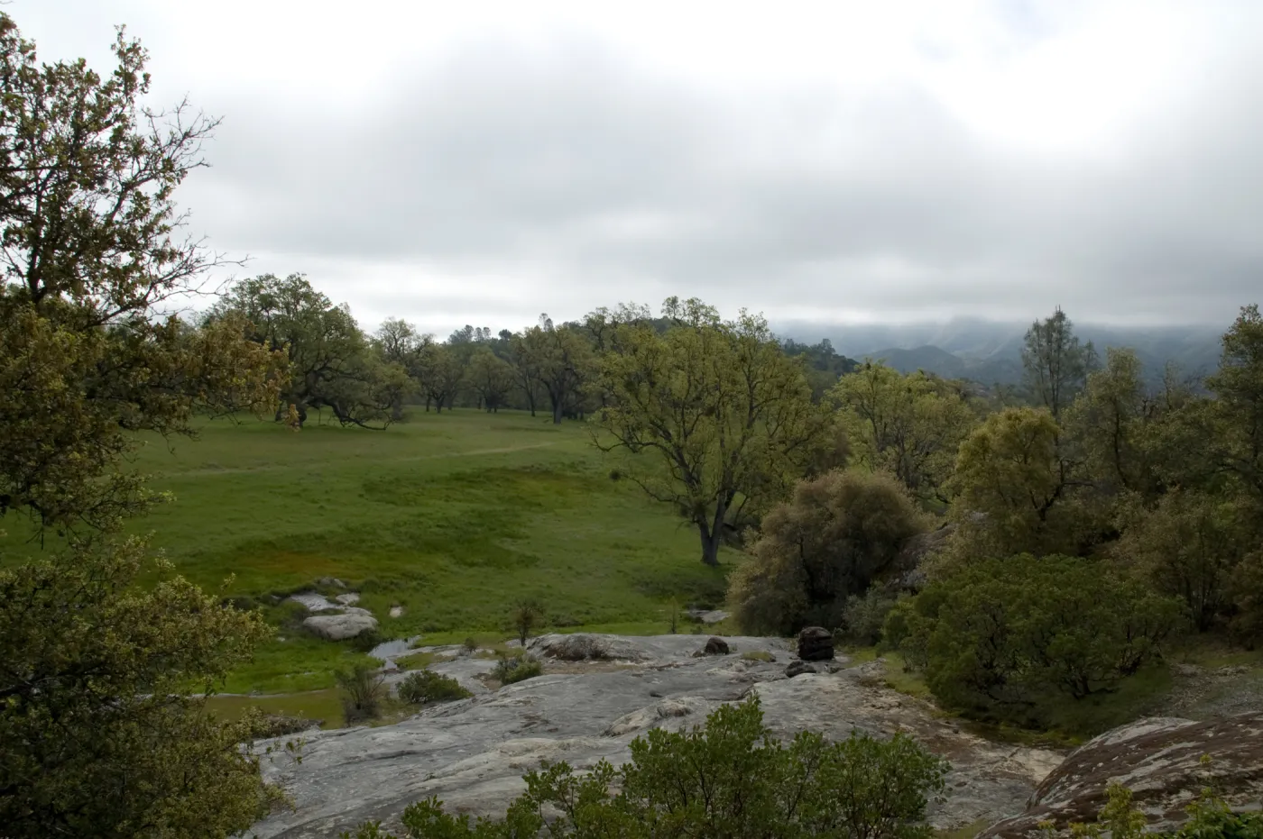 view from top of Wagon Caves rock shelter, Fort Hunter Liggett, SBBG Research and Conservation staff field trip, 2006