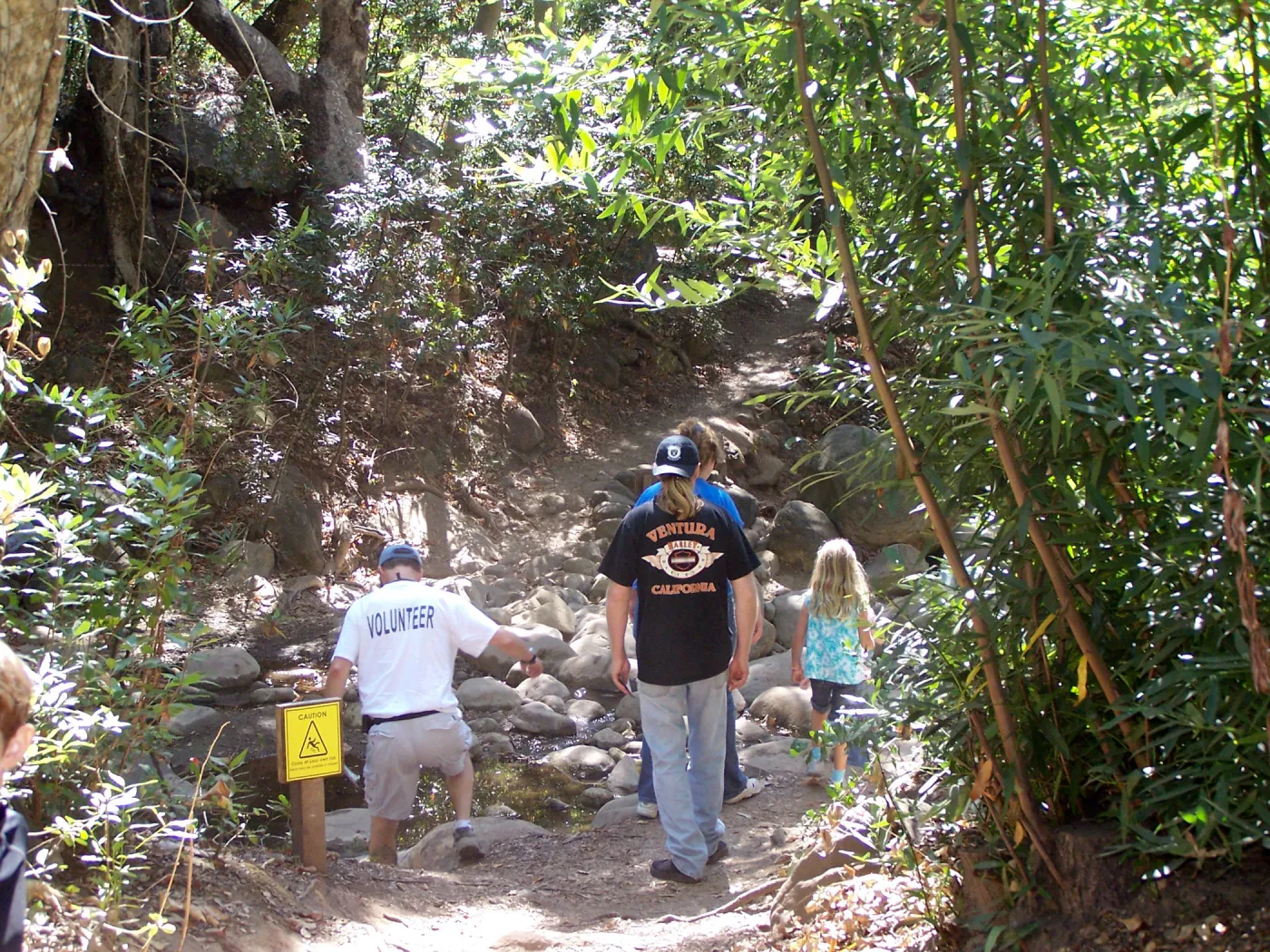 SBBG Community Free Day, visitors at the Mission Creek crossing