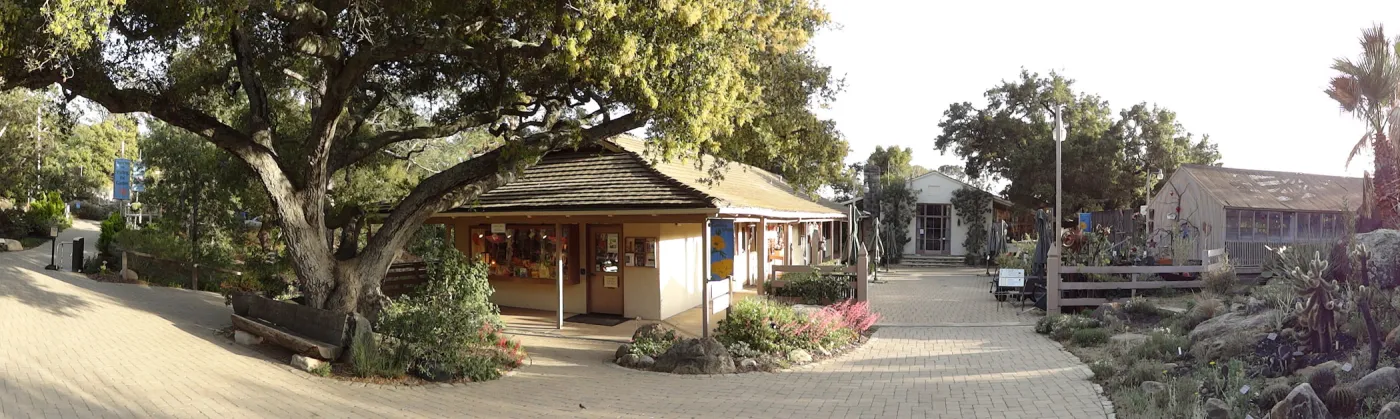 SBBG Entrance, Garden Gift Shop, North Wing, wide panorama