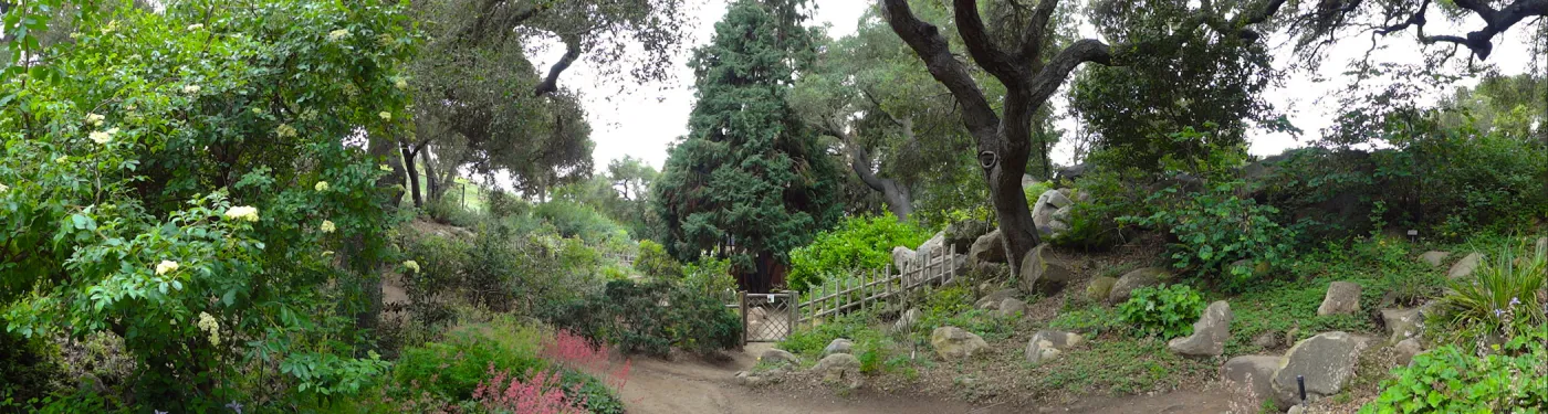 Arroyo Section, entrance to Tea House garden, panorama