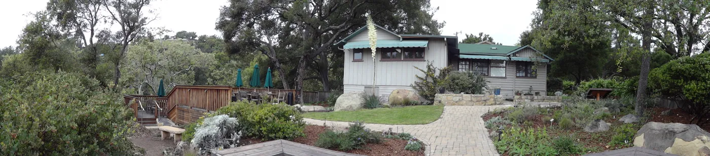 Cottage, Home Demonstration Garden, wood deck, panorama