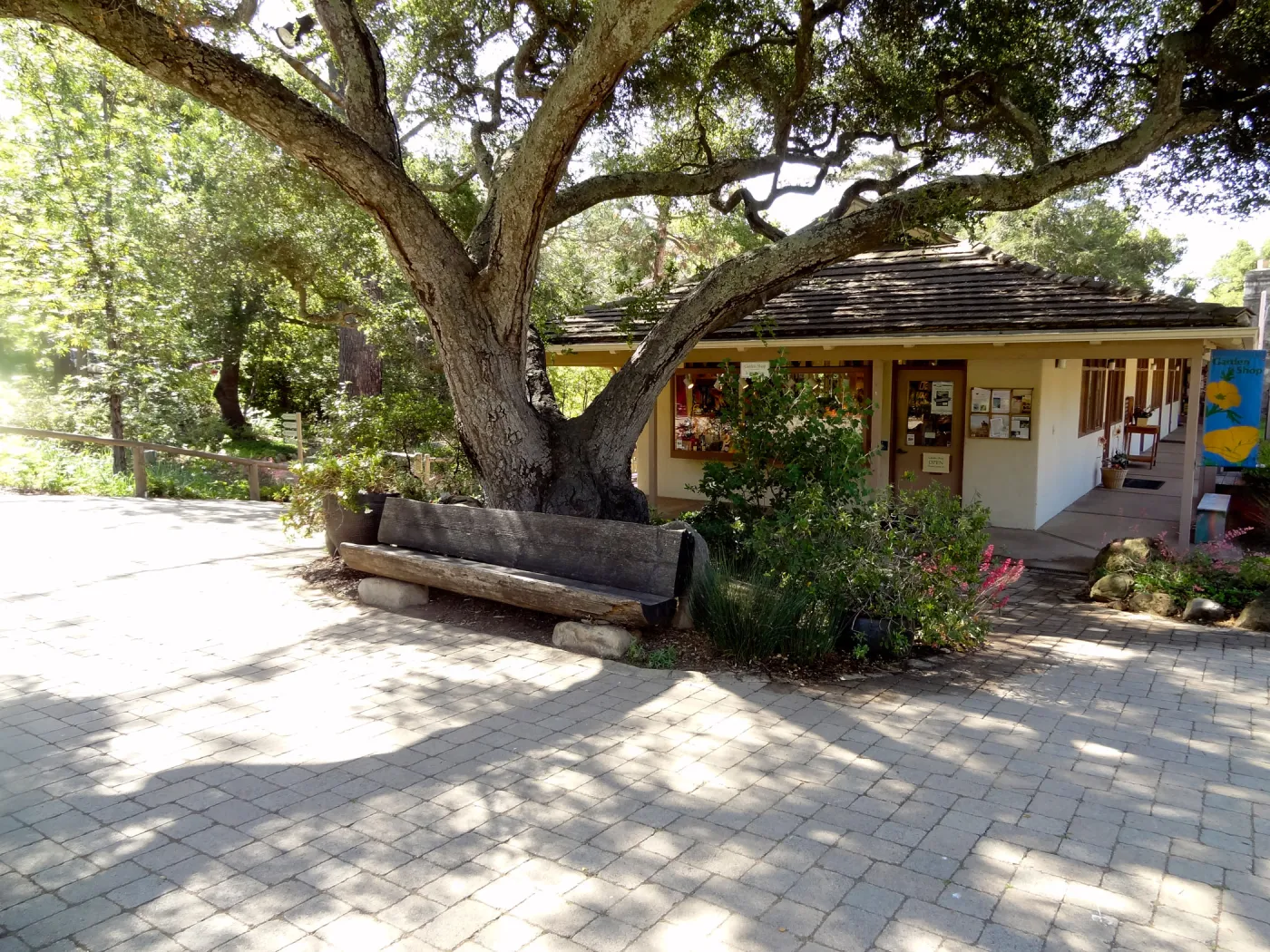 Garden Gift Shop, entrance oak, wood bench