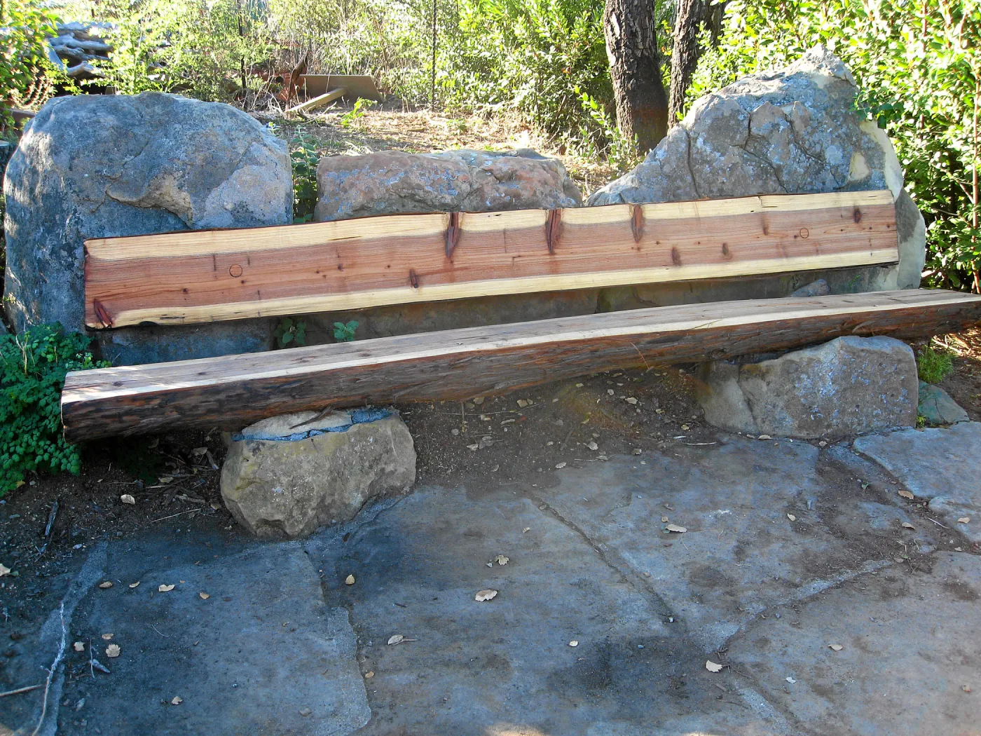 Temporary wood bench to replace burned Mr. and Mrs. William Stratton Porter Bench (bench #64)
