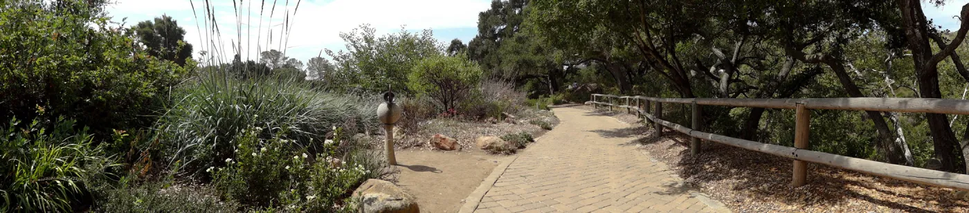 path on west side of Meadow, sundial, panorama