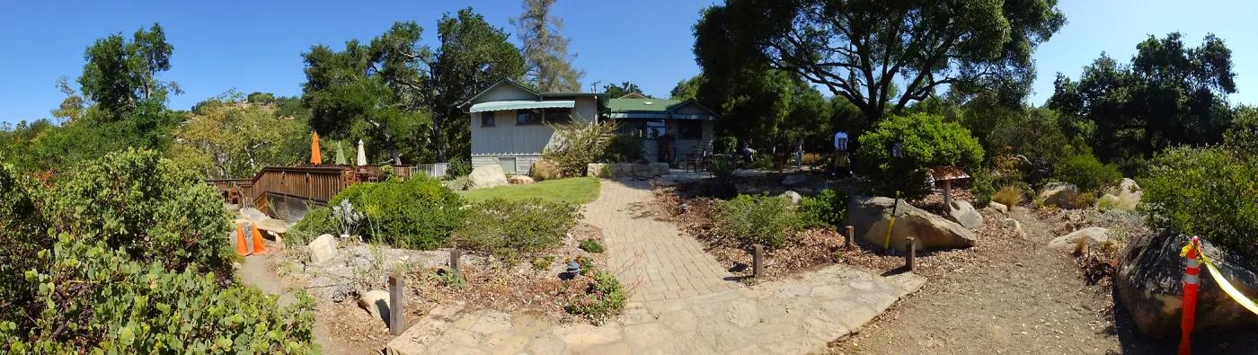 Home Demonstration Garden Renovation, view 21, panorama of south side of Cottage, first day of demolition work