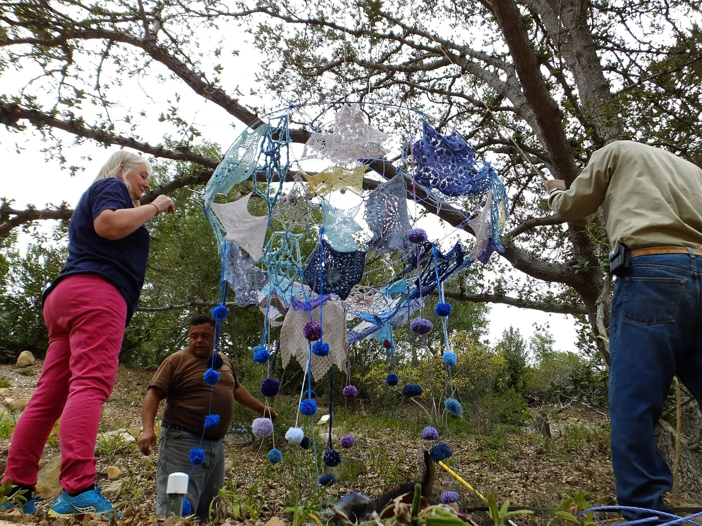 Dormant Dreams Yarn Blast, Rain Funnel Installation