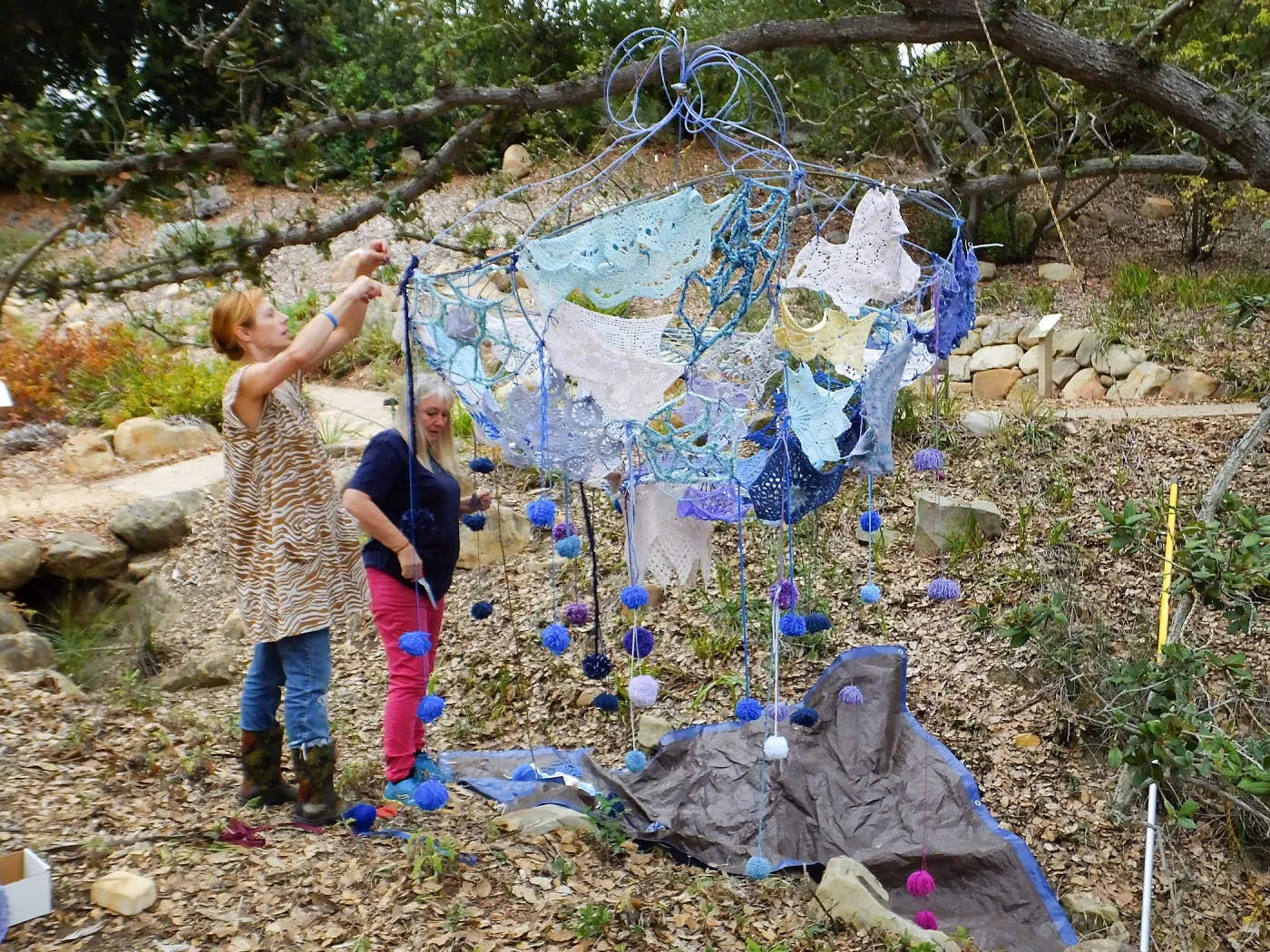 Dormant Dreams Yarn Blast, Rain Funnel Installation