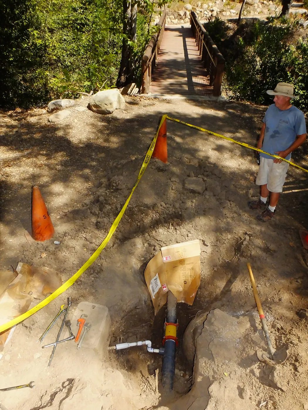 Water pipe repair near Campbell Bridge