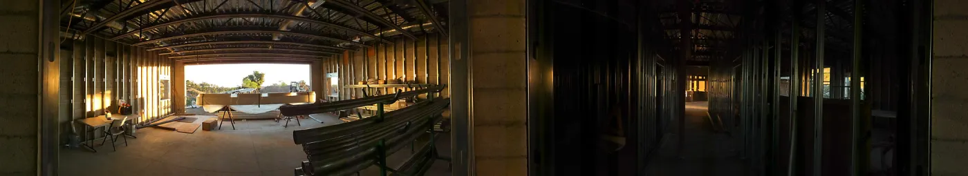 Pritzlaff Conservation Center Construction, panorama at interior entrance to Exhibit Room