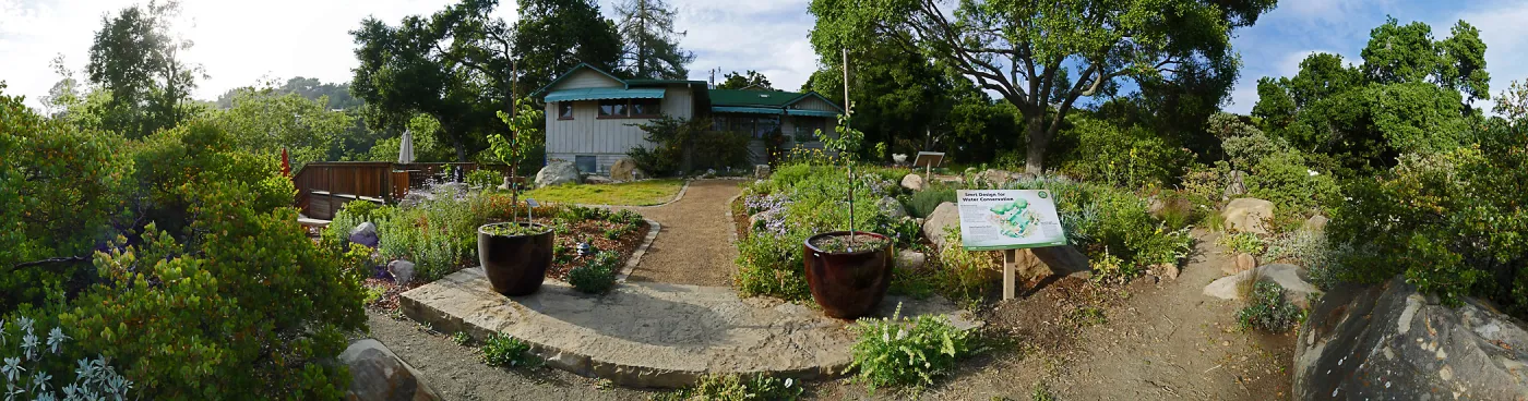 Home Demonstration Garden Renovation, view 21, panorama of south side of Cottage