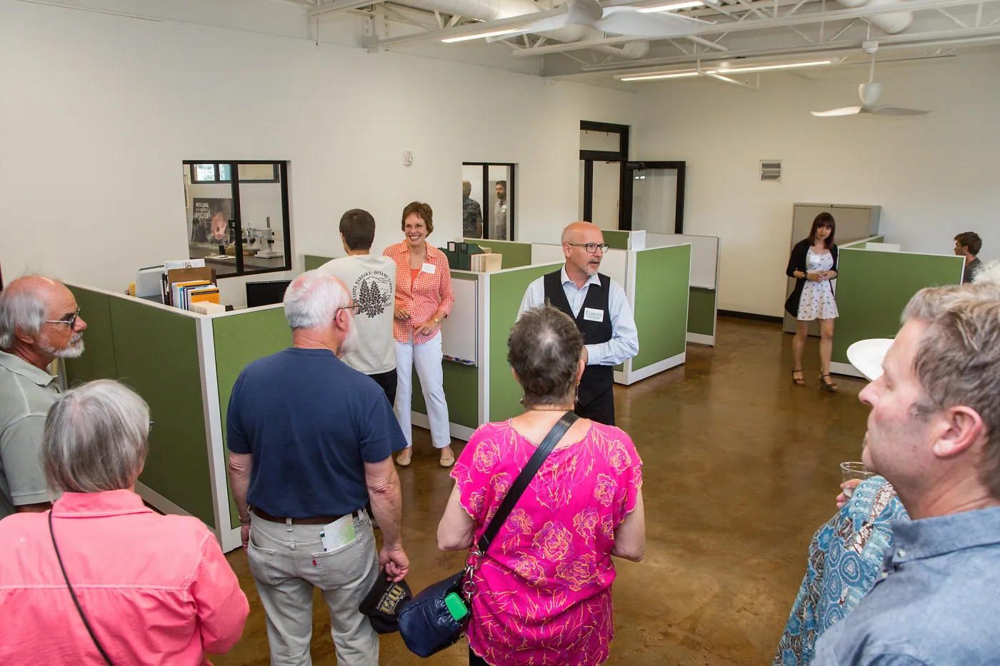 Pritzlaff Conservation Center Ribbon Cutting Celebration, Steve Windhyager leading tour in research workstation area
