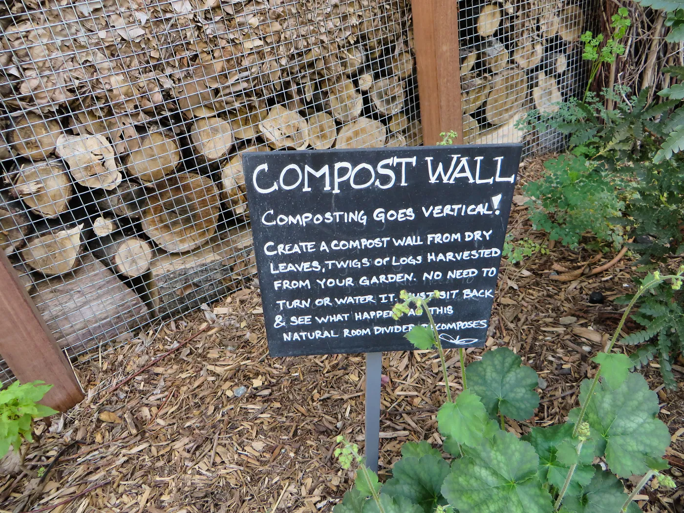 Natural History Museum of Los Angeles, Nature Gardens, Compost Wall signage