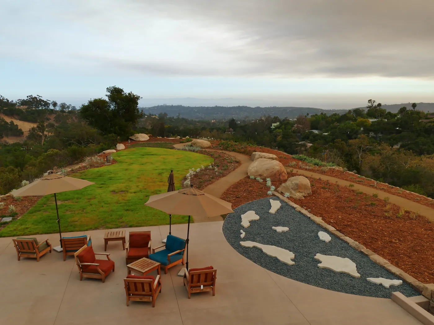 Island View Garden in smoke-filtered light from Rey Fire