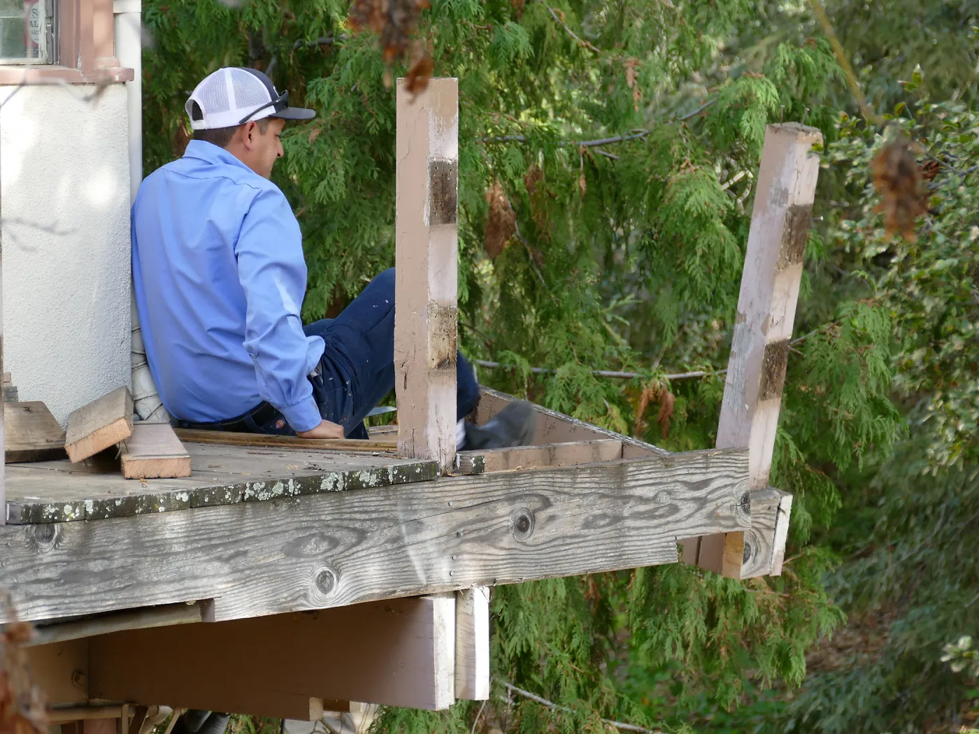 Library structural repair work, east side decking