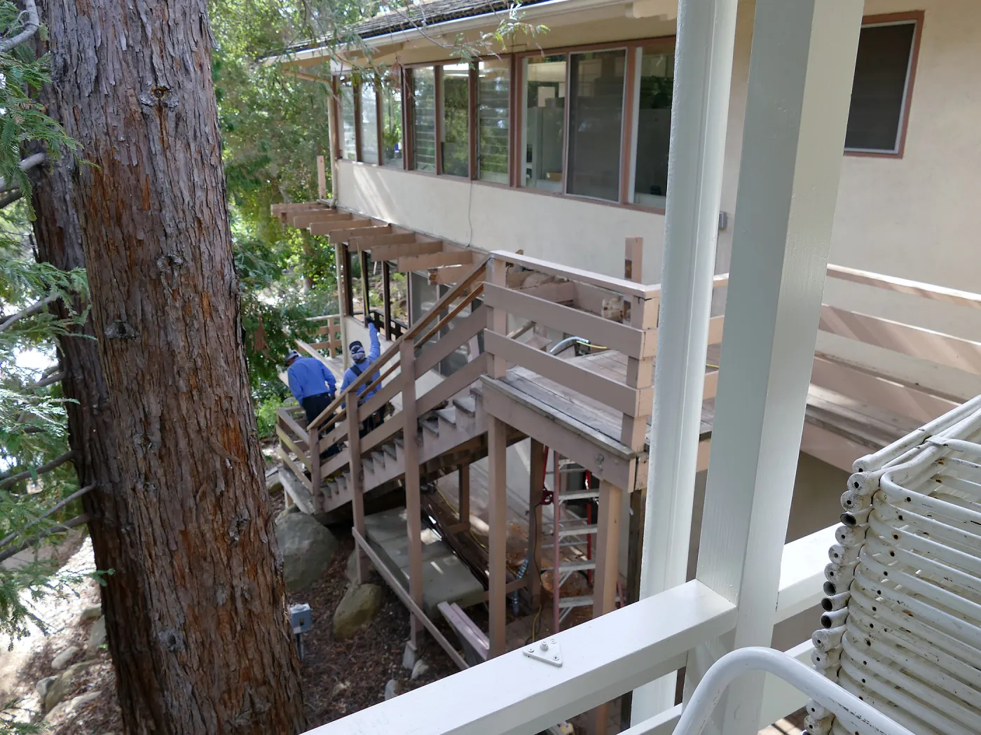 Library structural repair work, east side decking