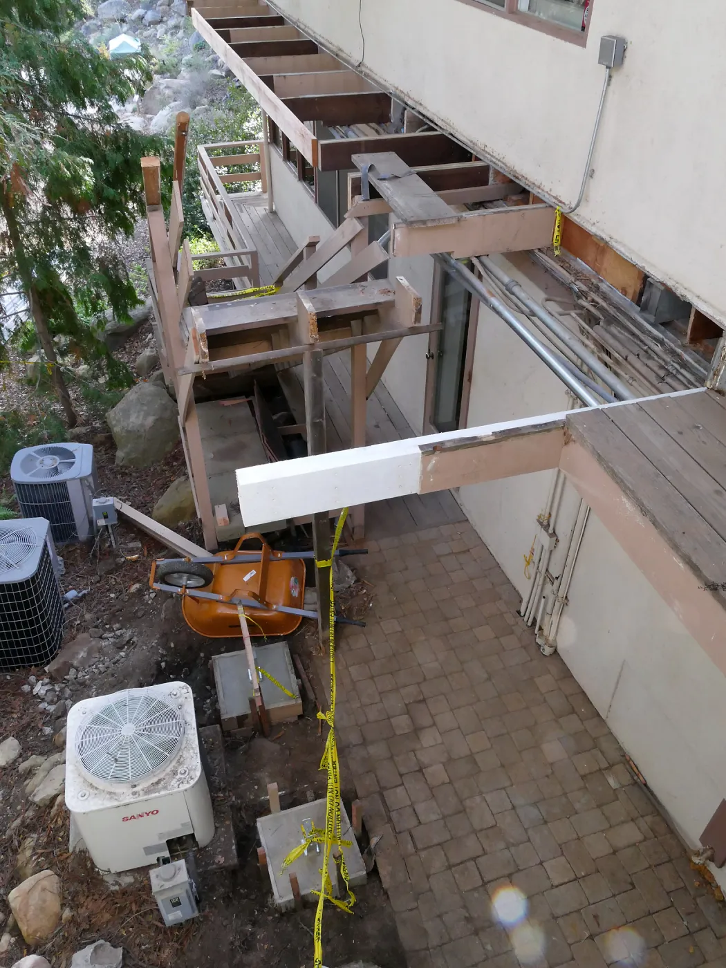 Library structural repair work, east side deck and stairs