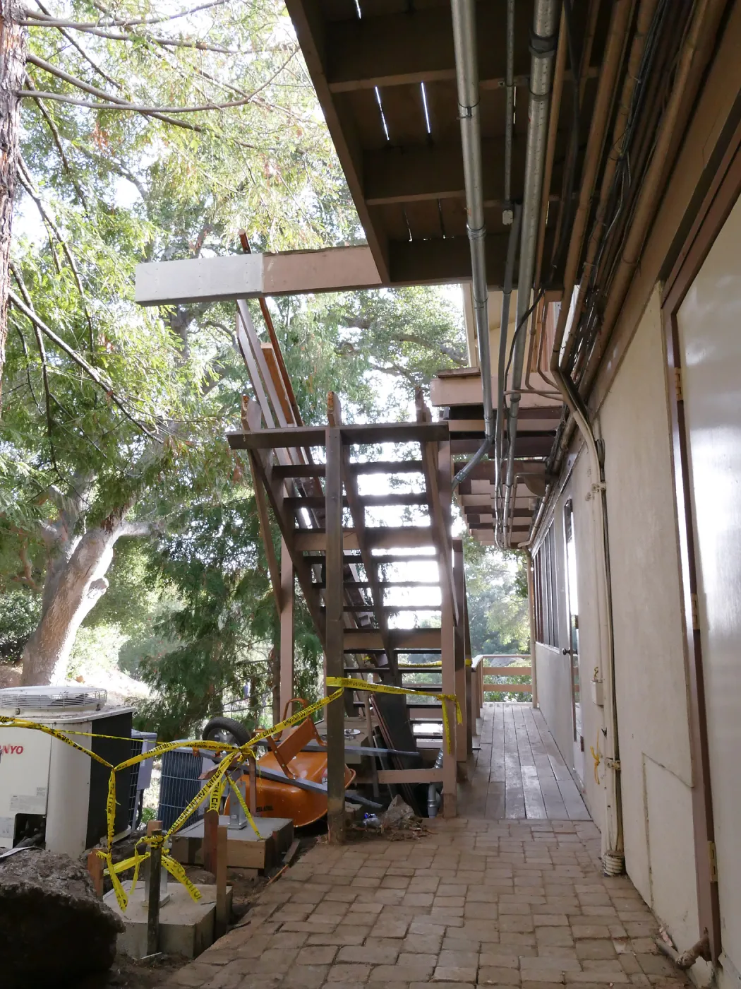Library structural repair work, east side deck and stairs