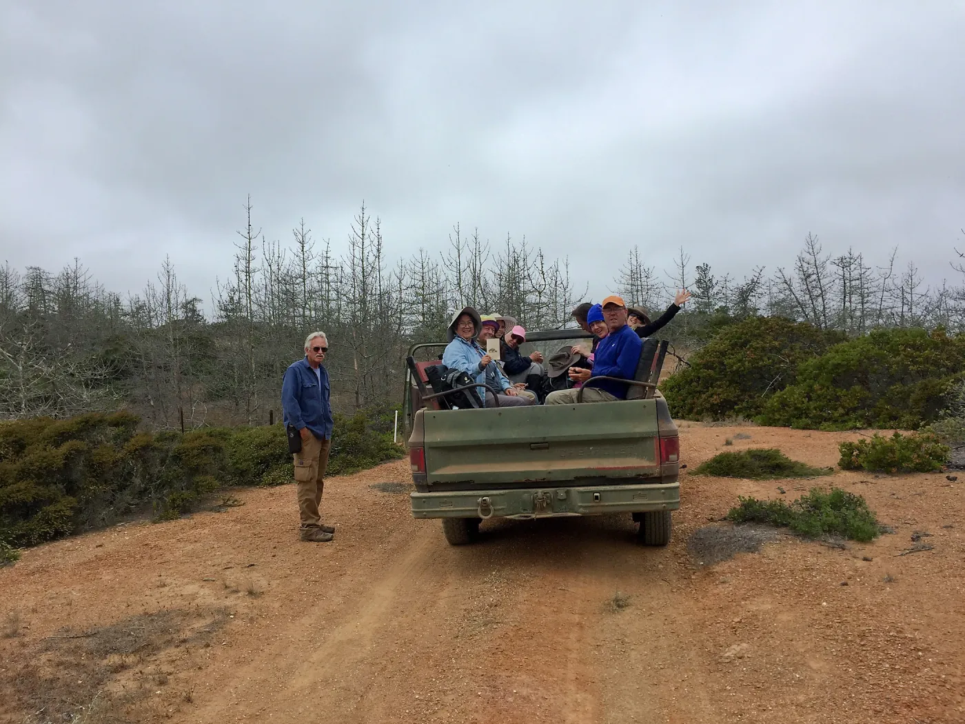 Santa Cruz Island Trip, Group in truck with Steve Junak (Steve Junak, Diane Galvan, Larry Disharoon, Michelle Gee, Inge Rose, Rick Zelazny, Diana Blanchard, Diane Fox, Dale Parks)