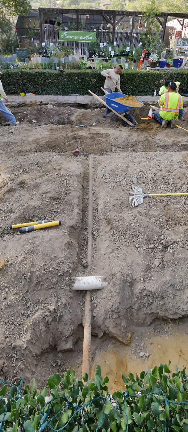 Courtyard renovation, rerouting piping, middle of courtyard looking west, southern crossing