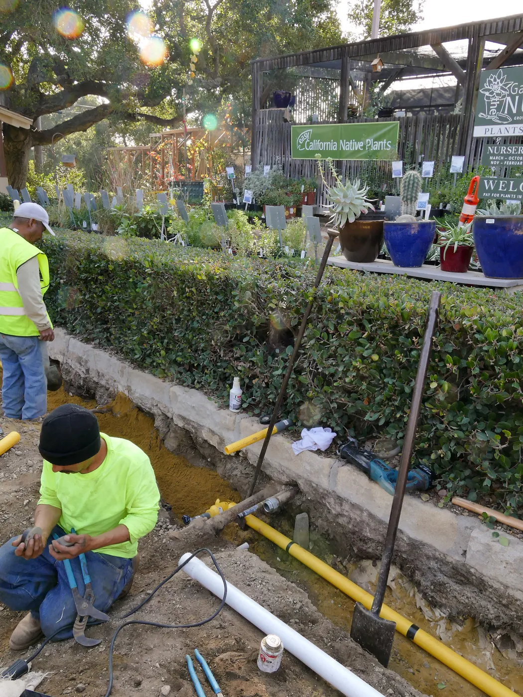 Courtyard renovation, rerouting piping, middle west edge at northern of 2 crossings