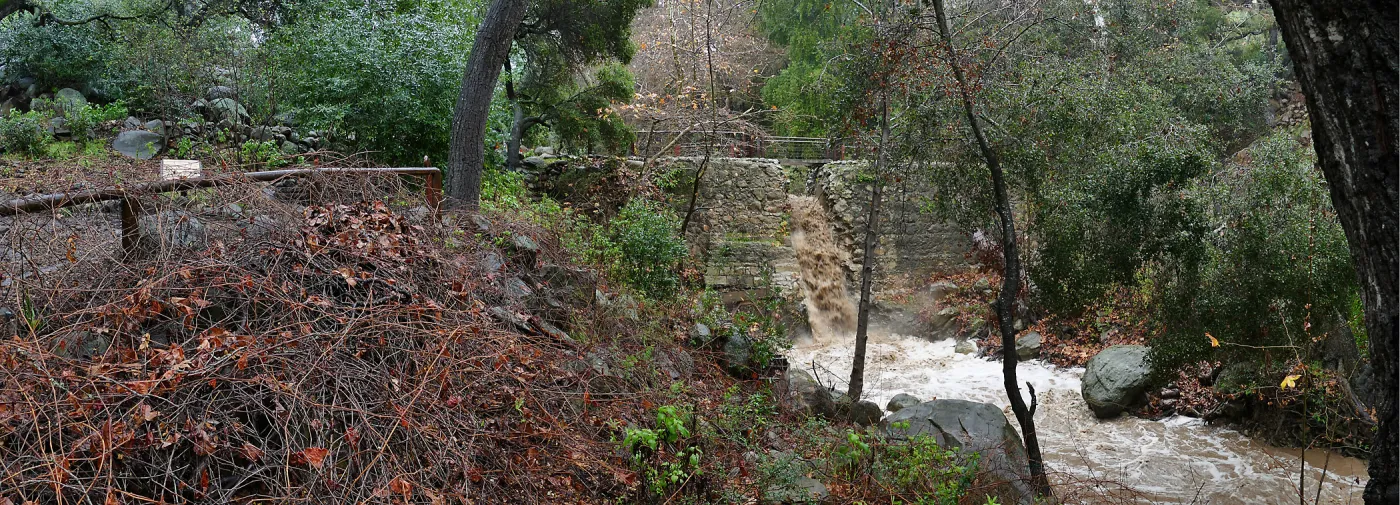 Misson Dam waterfall during rainstorm