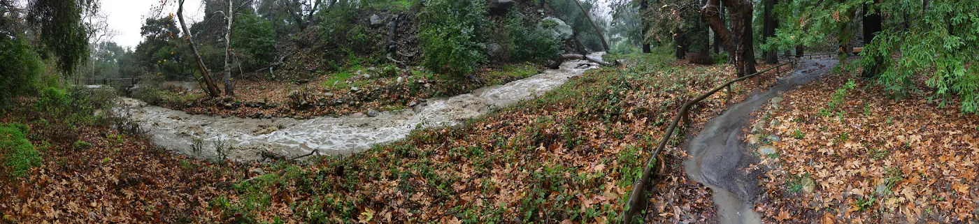 Mission Creek above dam during rainstorm