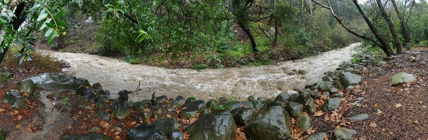 Mission Creek above Redwood Section during rainstorm