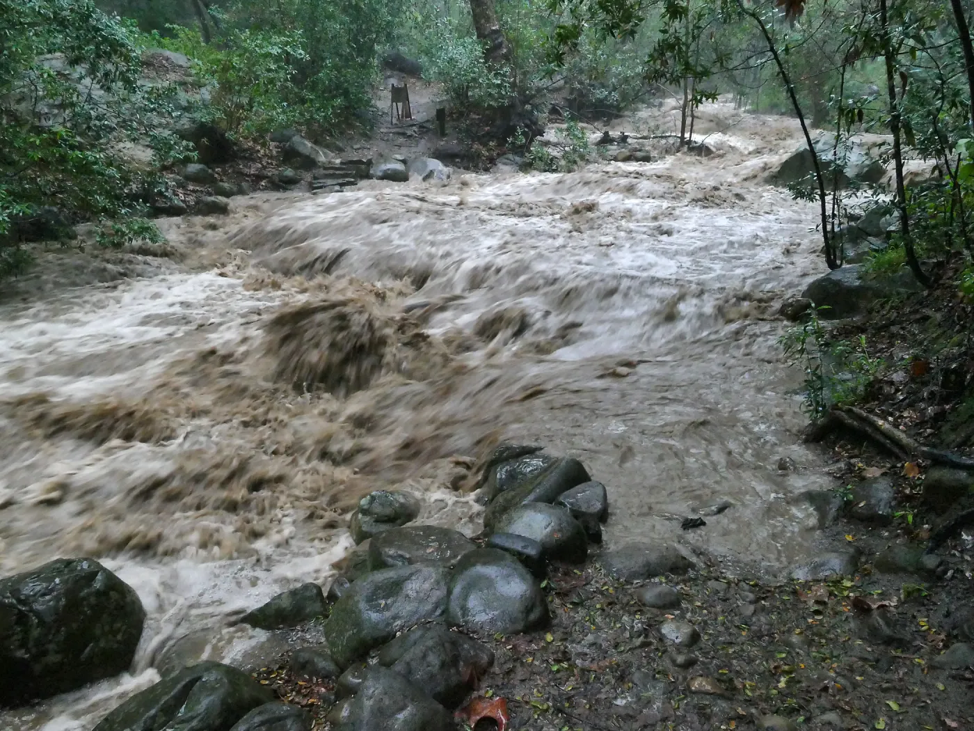 Mission Creek lower crossing during rainstorm