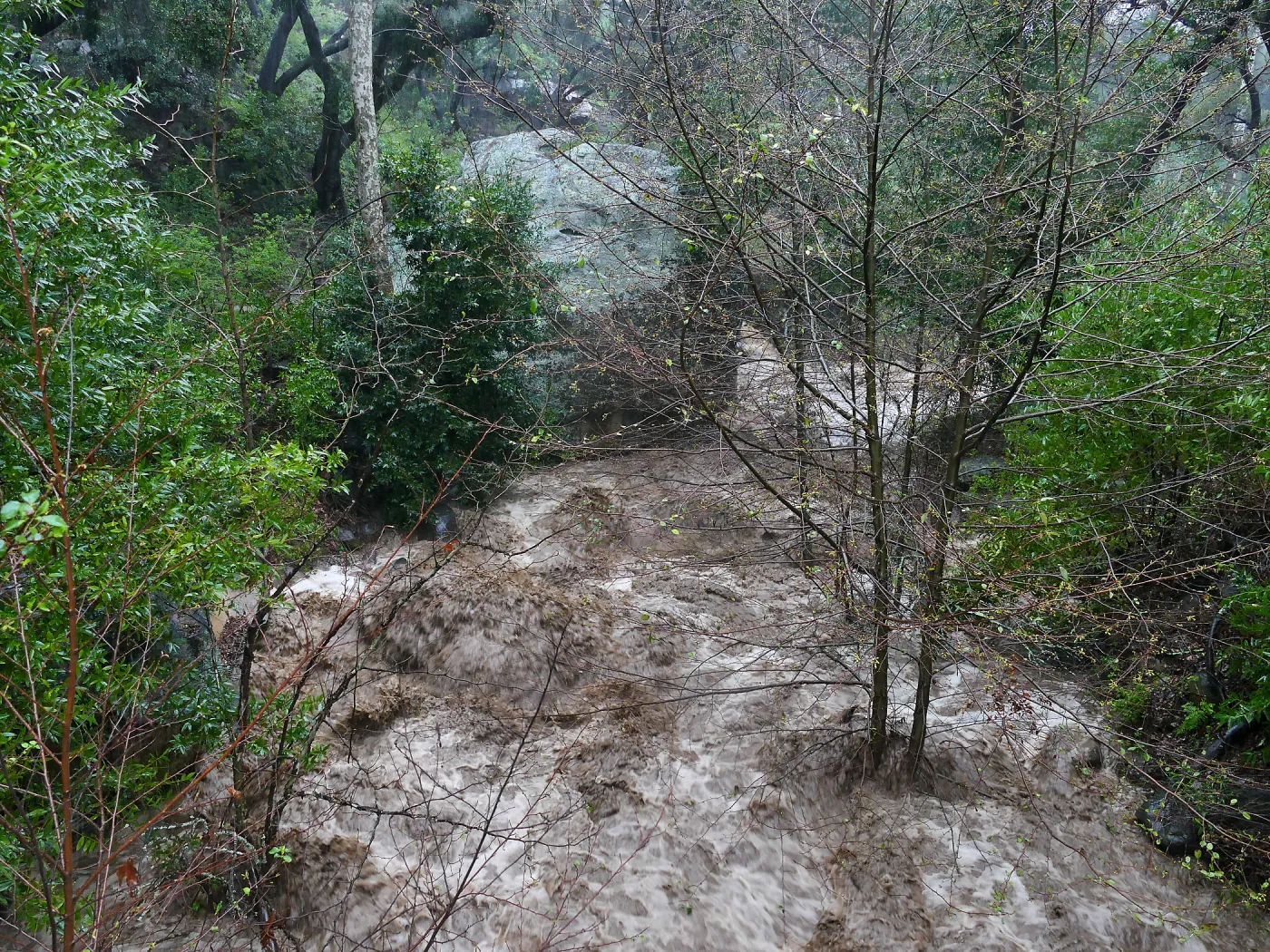  Alder, Mission Creek and Lassiter Boulder north of Campbell Bridge during rainstorm