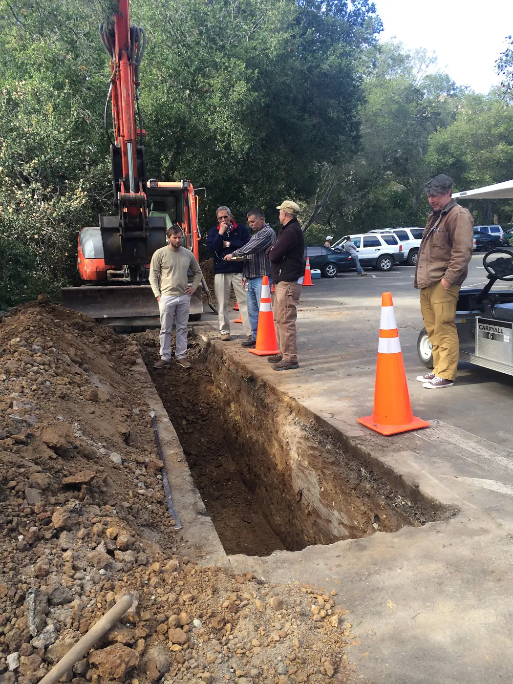 Utility trench at south end of main parking lot for power and data conduit to be installed in the Arroyo Section