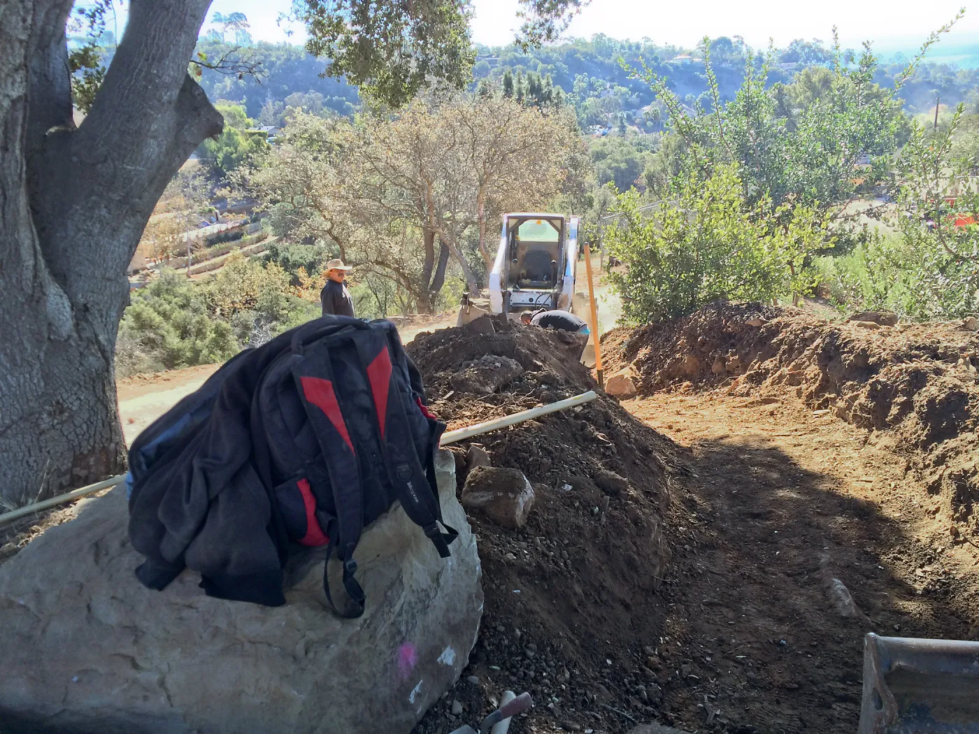 Construction of drainage culvert southeast corner of upper parking lot.